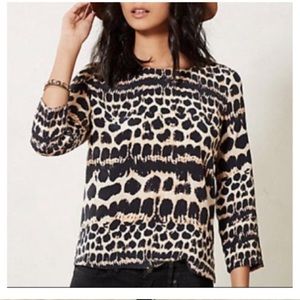 Anthropologie Maeve Silk Linosa Leopard Print Blouse Size XS